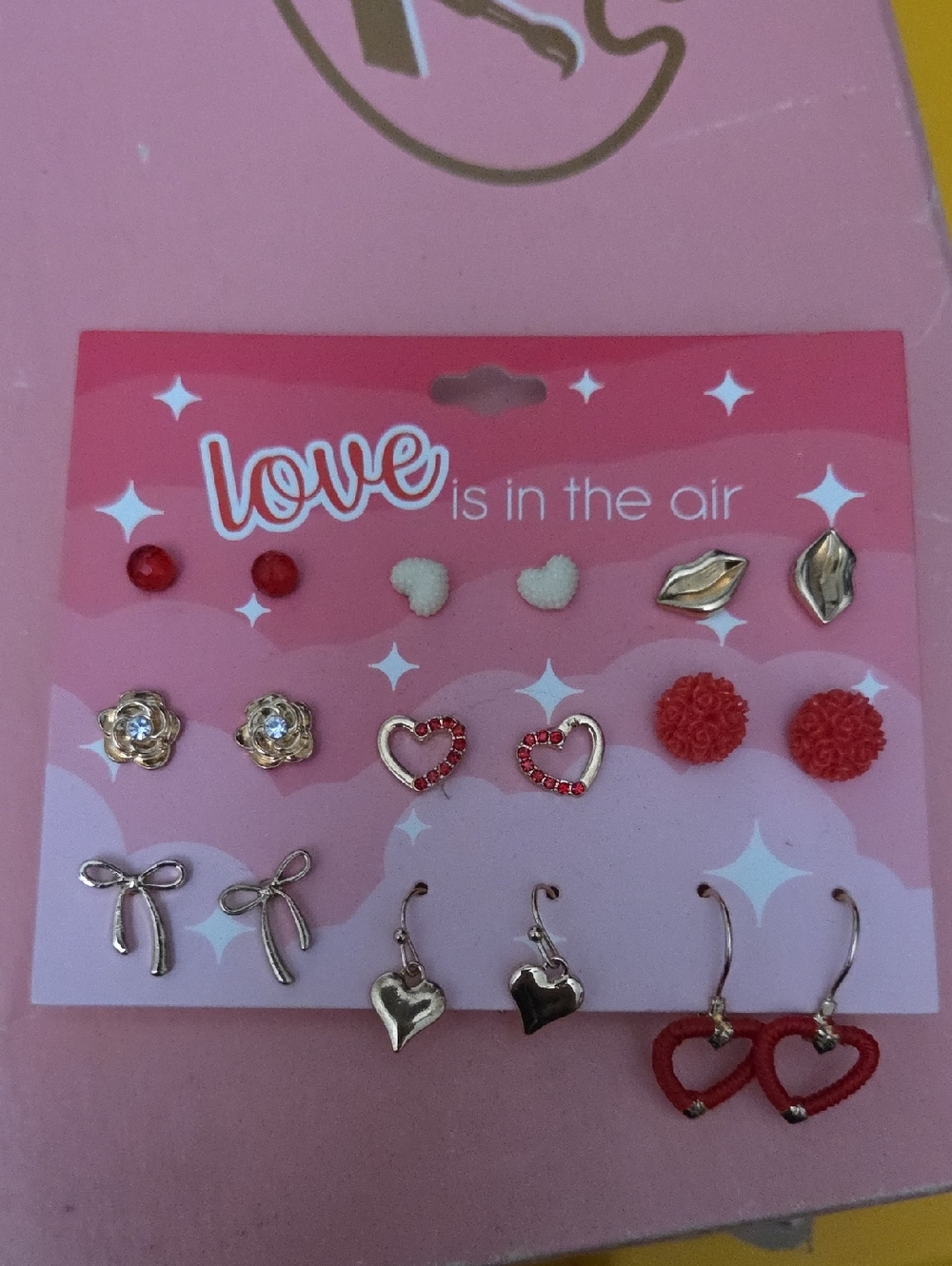 Valentine Heart & Bow Earring Set - Red & Gold